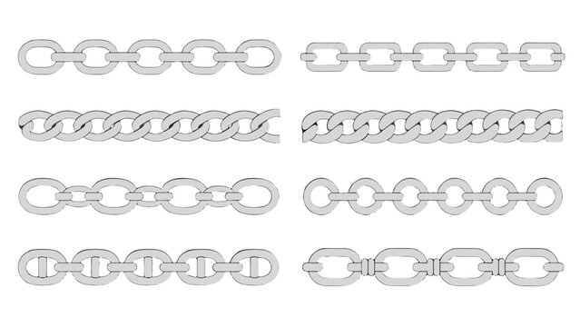 Set of silver chain link bracelet and necklace patterns