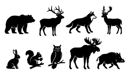 Forest Wildlife Animal Silhouette Collection Vector Illustration Set © Songkari