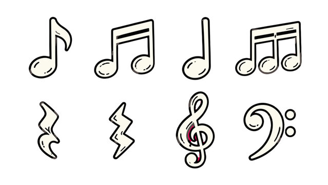 Hand drawn music note and clef symbol icon set