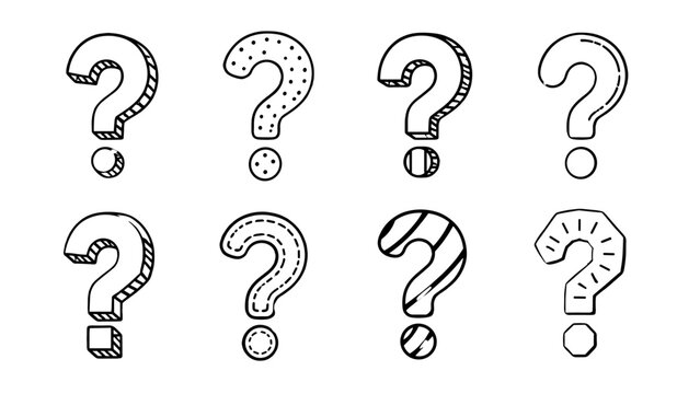 Set of hand drawn question mark icons in outline style
