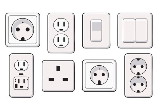 Set of electrical outlets and wall switches vector icons