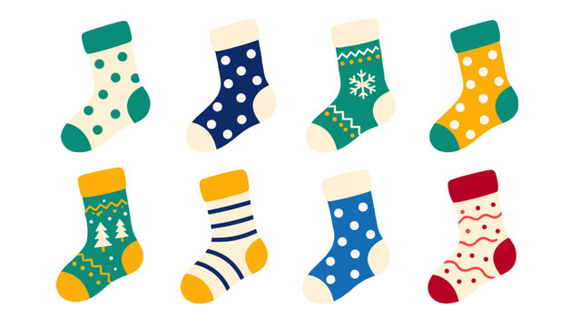 Set of colorful decorative socks in flat vector style