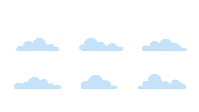 Set of simple cloud icons in soft blue and white outline