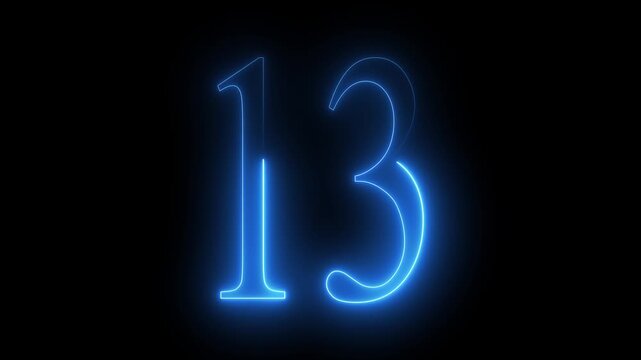 Glowing Blue Neon Number 13 on Dark Background