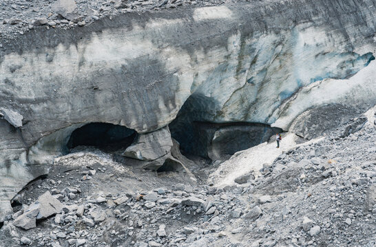 Mountaineer near Mer de Glace ice cave in the Mont Blanc massif, France