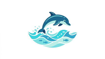 Leaping Dolphin Surrounded by Fish in Ocean Waves Vector Illustration © Cici