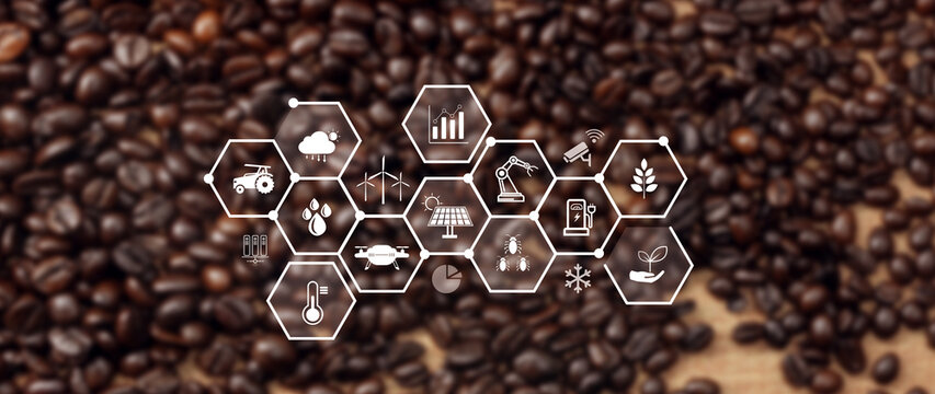 Smart agriculture and agritech concept. Hand using touching digital icons interface of modern farming technology, Agribusiness innovation and smart farming management. not ai