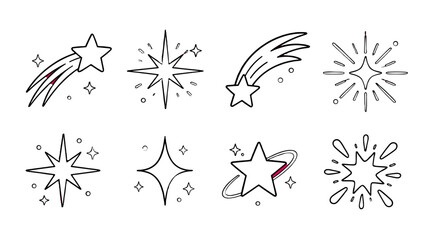 Hand drawn starburst and shooting star doodle icon set © icon_art