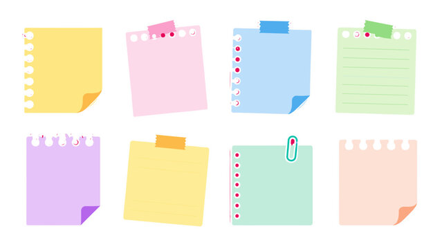 Set of colorful sticky notes and notebook paper stickers