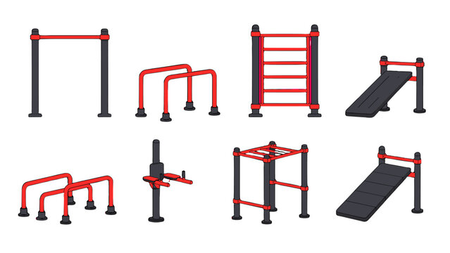 Vector set of outdoor calisthenics workout equipment