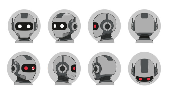Robot head character set with multiple view angles