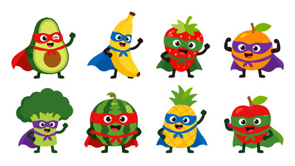 Cute superhero fruit and vegetable characters set illustration © icon_art