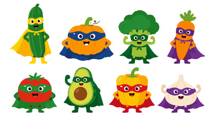 Cute superhero vegetables cartoon character set on white © icon_art
