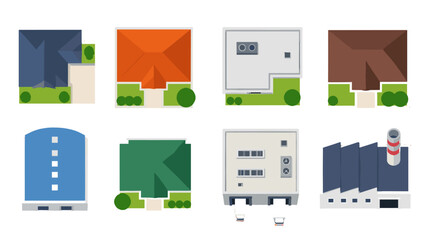Set of top view building and house icons in flat vector style © icon_art