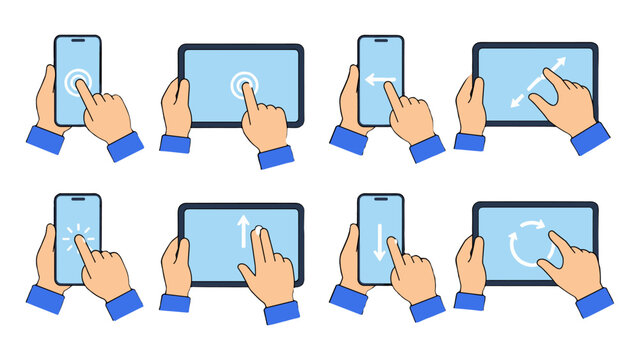 Touchscreen gesture icons for smartphone and tablet interaction