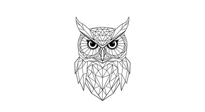 Geometric owl illustration minimalist black and white animal logo design vector art