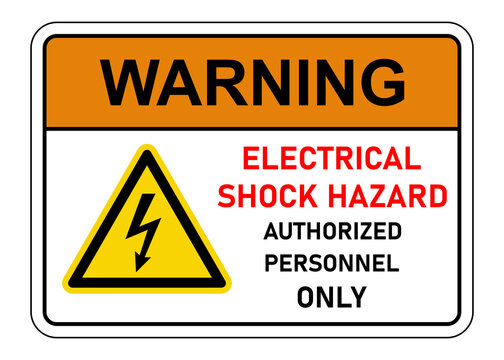 PNG Warning Electrical Shock Hazard - Authorized Personnel Only Danger Sign (1.4 : 1), High Voltage Lightning Bolt Symbol on Transparent Background. For Industry, Power Plant, Factory etc Place 