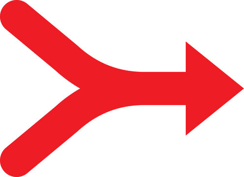 A bold red arrow merges two paths into one, pointing towards the right, suggesting unity or direction.