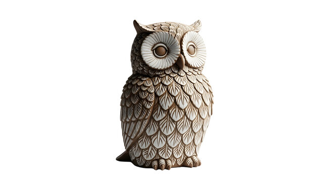 Ornate ceramic owl figurine with detailed feather patterns and large expressive eyes