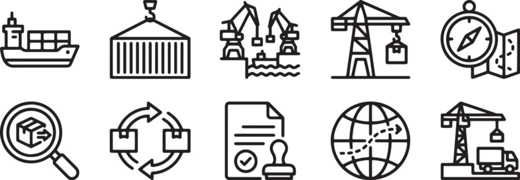 Maritime freight and global shipping line icon set with shipping, maritime