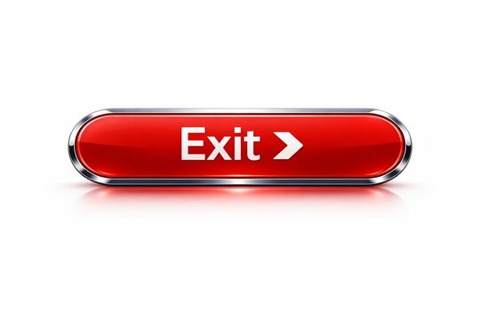 Red glossy exit button with white text and arrow