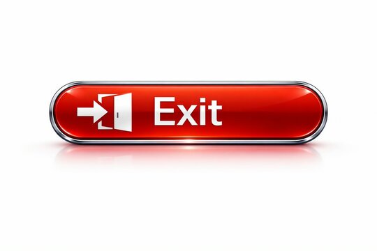Red exit button with arrow icon on illuminated sign