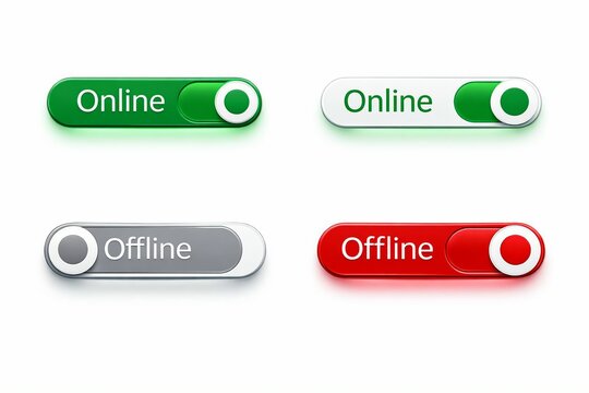 Online and offline toggle switch buttons with green and red colors