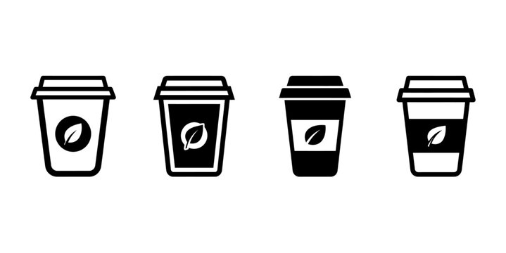 Four stylized coffee cups arranged in a row