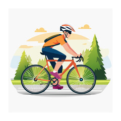 Fototapeta premium Flat design illustration of a person cycling outdoors