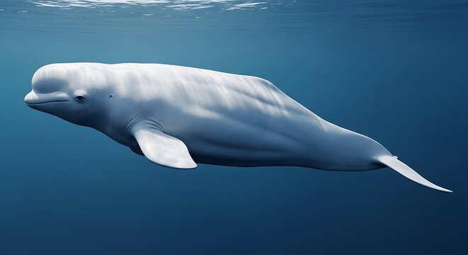 Beluga whale swimming underwater realistic 3d render in blue ocean