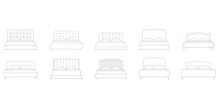 Comprehensive collection of various bed types and headboard designs for bedroom layout.