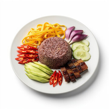 Khao Kluk Kapi Shrimp Paste Fried Rice Isolated on White Background Square Composition Studio Shot