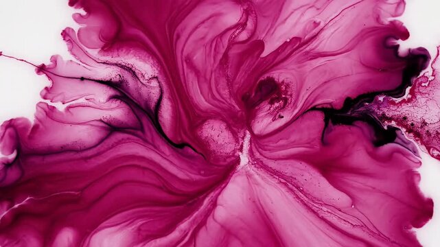Abstract magenta and purple ink swirling in clear water
