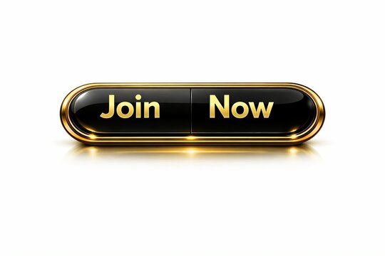 Modern glossy black join now button with gold border