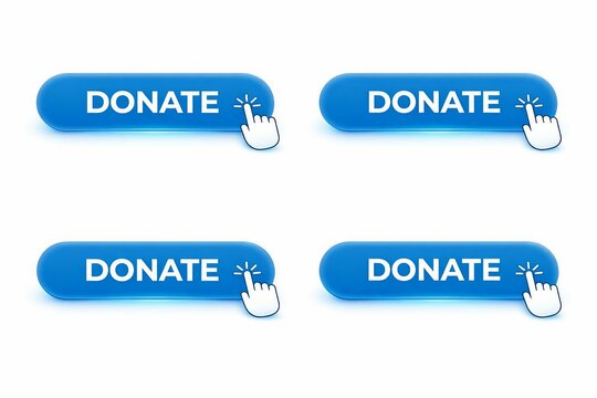 Blue donate button with hand clicking icon for website or app interface