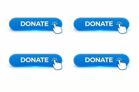 Blue donate button with hand icon and click effect for website