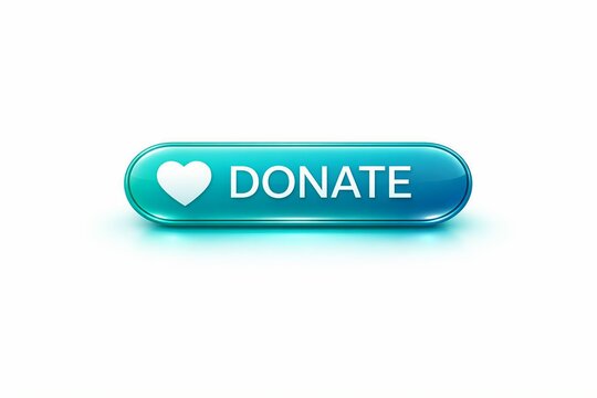 Modern donate button with heart icon on blue capsule shape