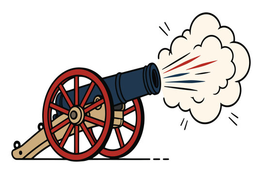 Old cannon firing explosion illustration
