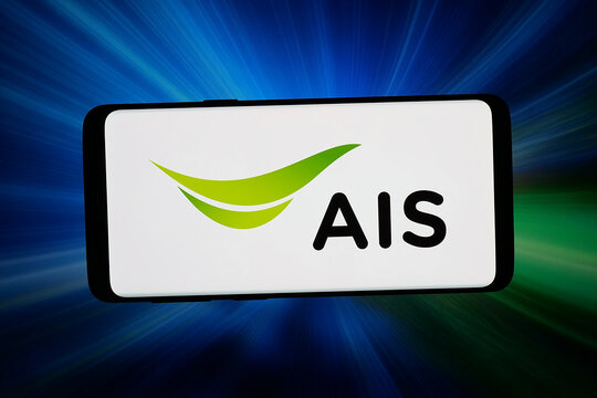 Stuttgart, Germany - 06-02-2026: In this photo illustration, the logo of Thai company Advanced Info Service (AIS) is displayed on a smartphone in front of abstract background on computer screen.