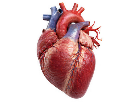 Realistic human heart isolated PNG, detailed anatomical model of the cardiovascular system for medical education and healthcare visuals
