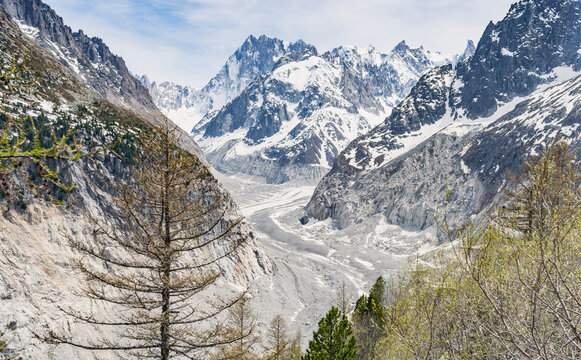 Mer de Glace glacier in Mont Blanc massif near Chamonix, French Alps, France
