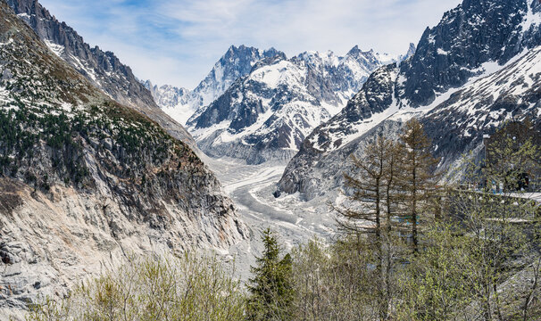 Mer de Glace glacier in Mont Blanc massif near Chamonix, French Alps, France