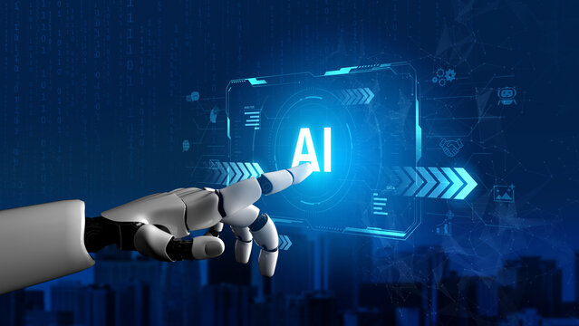 A self-aware AI assistant displays its central processing hub on a futuristic interface. This generative technology demonstrates its capabilities in machine learning and data analysis. Fermion
