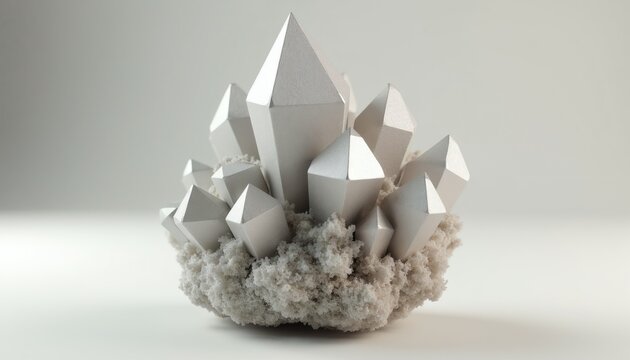 Tellurium crystal cluster features silvery metallic luster with trigonal geometric shapes. Sharp faceted edges meet rough base texture. Neutral background highlights mineral composition, scientific