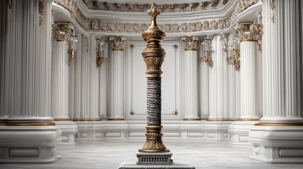 Fototapeta premium Elegant Scepter Displayed on a Pedestal Inside a Grand Architectural Space