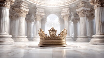 Fototapeta premium Golden Crown Placed at Center of Ceremonial Chamber with Elegant Architecture
