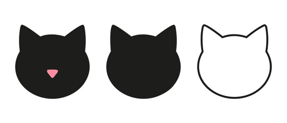 Cat head silhouette set, minimalist black cat face icons and outline vector collection  © Imtiaz