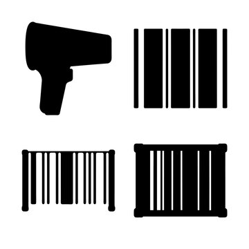Black barcode scanner and barcode icons - Vector set of a barcode scanner and barcodes for design, digital, and commercial use.