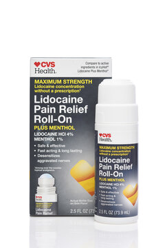 IRVINE, CALIFORNIA - 05 JUNE 2026: CVS Health Maximum Strength Lidocaine Pain Relief Roll-on plus Menthol.