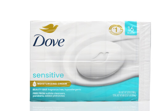 IRVINE, CALIFORNIA - 05 JUNE 2026: A 16 count pack of Dove Sensitive Beauty Bars.